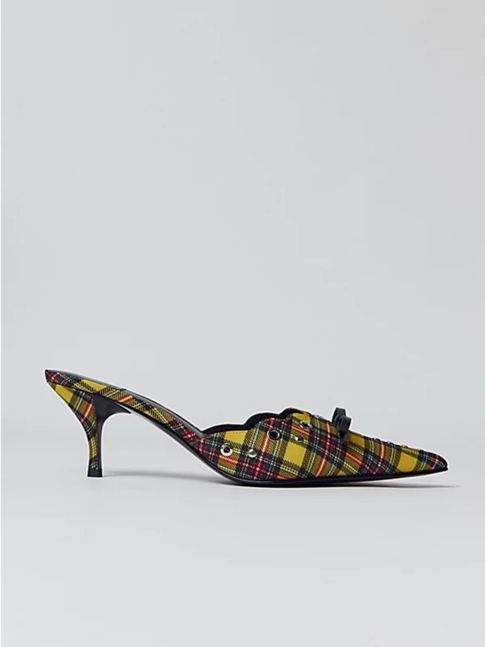 Jeffrey Campbell Yellow Plaid Pointed-Toe Mule Heels
